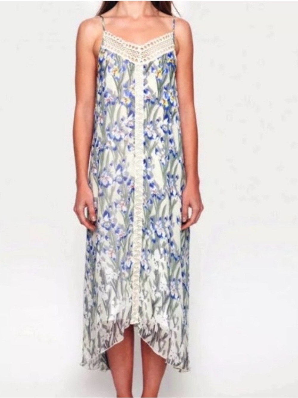 Johnny Was Cream Slip Midi Dress with Blue and Green Floral Print - Picture 11 of 11
